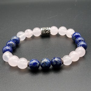 Rose Quartz and Blue Lapis Bracelet- Healing Beaded Bracelet- Pink and Blue- 8mm Bracelet- Powerful Combination
