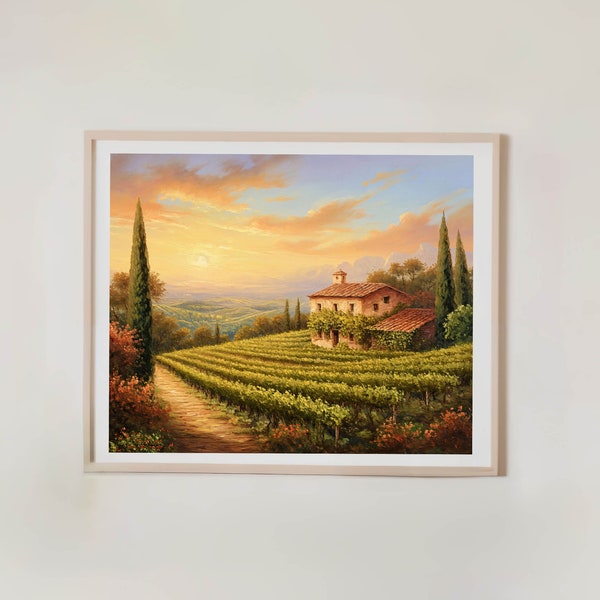 Printable Italian Vineyard | Tuscan Vineyard Art | Stunning Oil Painting Style Wall Art | Landscape Wall Art | Digital Download