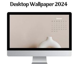 2024 Sfondo desktop Kalender, Windows Mac, Neutro pulito e minimo, Hintergrundbild BEIGE CALDO