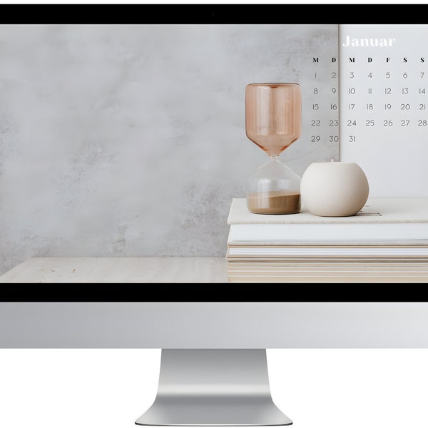 2024 Kalender Desktop Wallpaper, Mac Windows, Clean Minimal Hintergrundbild GRAU & BEIGE