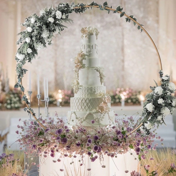 4ft, 5ft, 6.5ft, 7.5ft Gold Metal Round Arch Wedding Cake Display Stand, Floral Hoop Frame Table Centerpiece Stand Backdrop Stand stand base