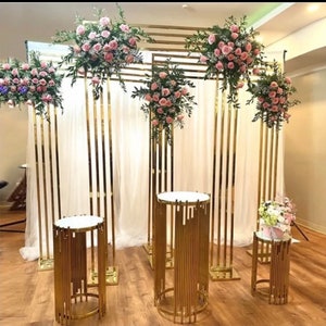 Shiny Gold-plated Wedding Arch Square Screen Shelf Geometric Flower Door Stand Birthday Party Table Backdrop Decoration Stand event decor