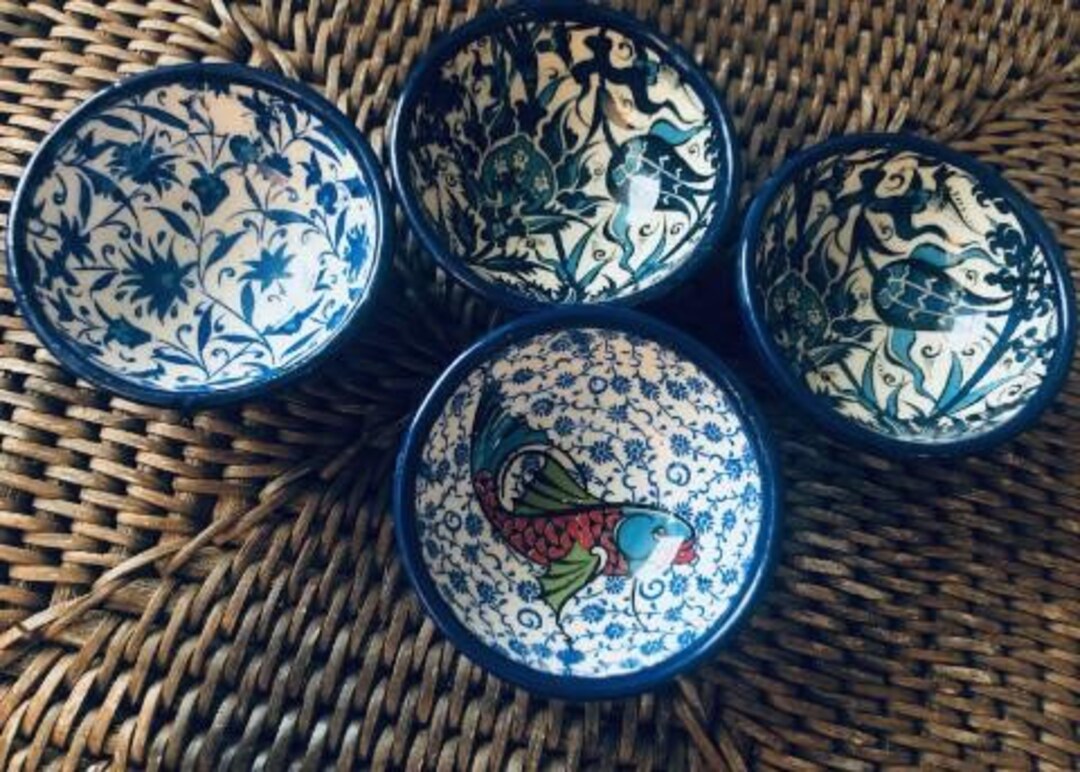 Turkish Mosaic 3 Cermaic Bowls set of 4 for Charcuterie Board, or