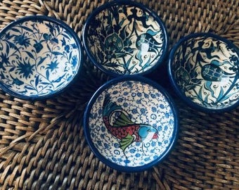 Turkse Mozaïekkommen 3" - ideaal voor eten, sieraden. Set van 4 blauwe kommen - Vaatwasmachinebestendig