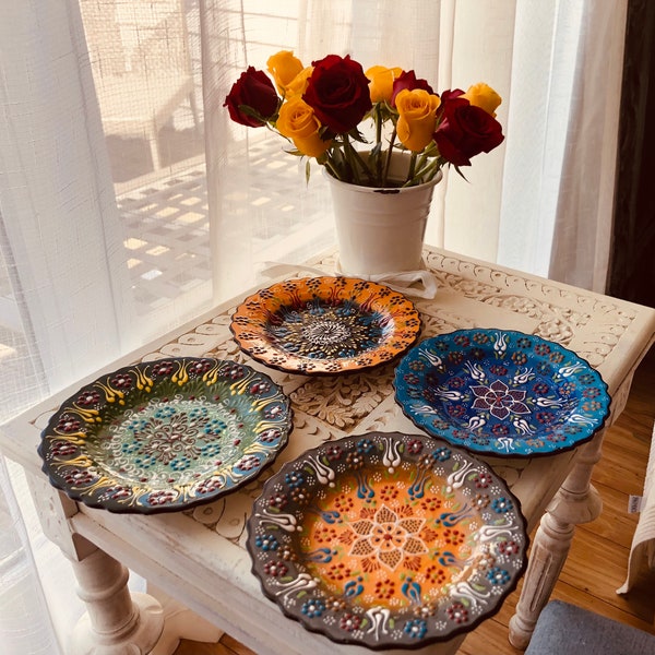 Plates - Turkish Ceramic Beautiful handcrafted 5" round - Food and Heat Safe! Great gift for any holiday or anyday use.