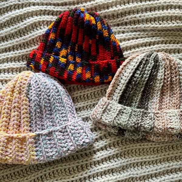Adult Ribbed Chunky Crochet Beanie, Thick Fall and Winter Hat, Customizable Crochet Beanie, Handmade Crochet Hat