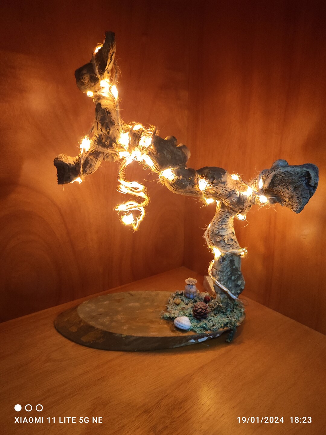 Wooden Table Lamp, Rustic and Unique Style. Lamp With Wooden Base in