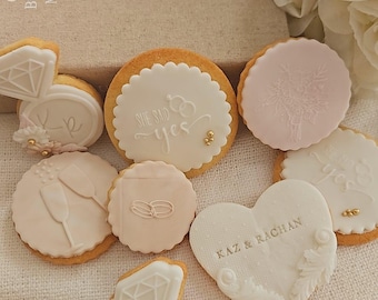 Luxury Engagement Cookie Set | Handmade Fondant Biscuits for Proposal & Bridal Showers
