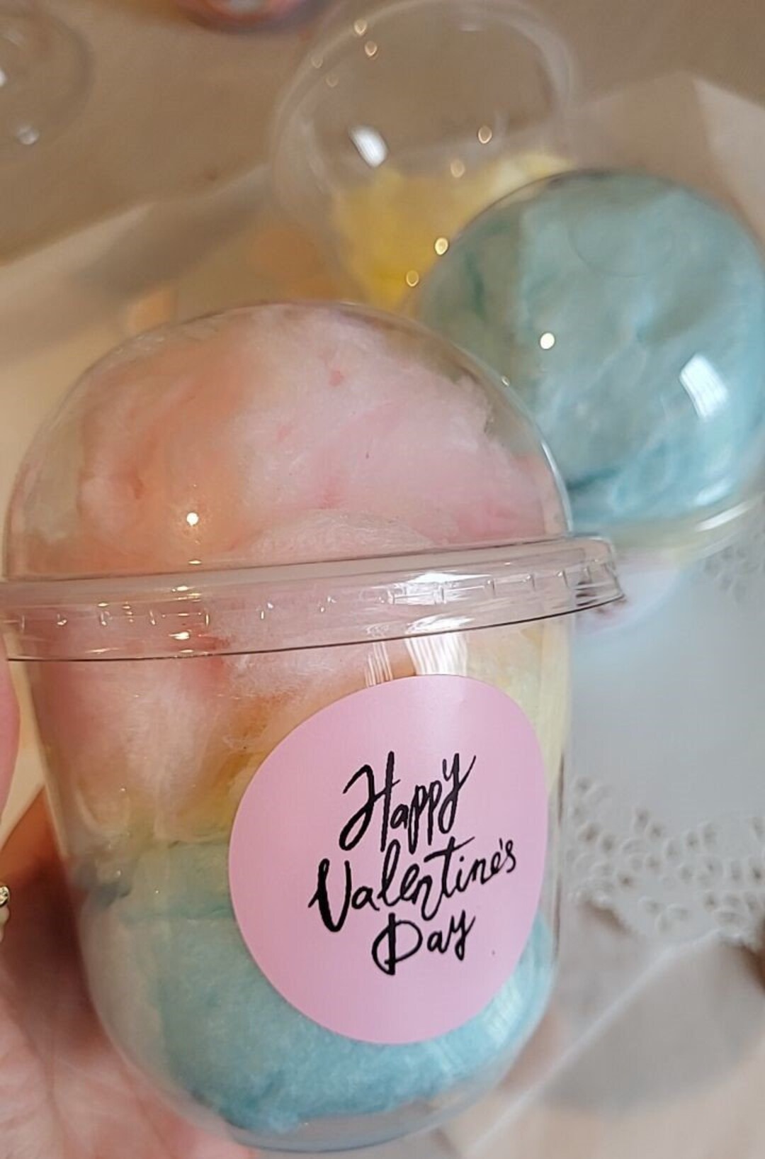 10 Handmade Fresh Cotton Candy Tubs Customisable Stickers and Colour Candy Floss for Birthday