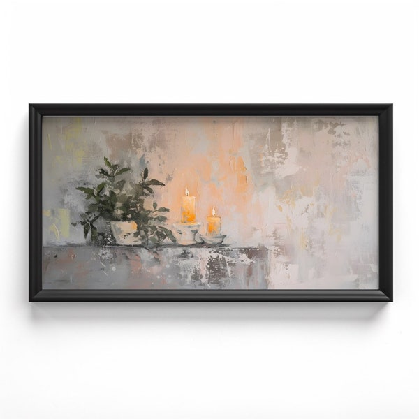 Antique Candles Samsung Frame TV Art, Vintage Frame Tv Art, Impasto Painting Tv Art, Candles and Plants Farmhouse Frame TV Art | TV34