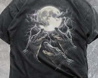 Alligator Moon Shirt, Lightning Gator Graphic Tee, Vintage Animal Unisex T-Shirt, VT155
