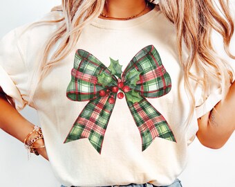 Comfort Colors® Christmas Bow Shirt, Coquette Bow Shirts, Christmas Girly Tees, Christmas Gift, Christmas Retro Xmas Coquette Shirts DT075