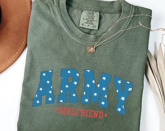Comfort Colors Army Girlfriend Shirt, Retro Military Wife Tee, DT596