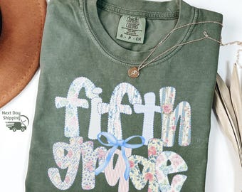 Comfort Colors 5th Grade Teacher Shirt: Coquette Bow Tee