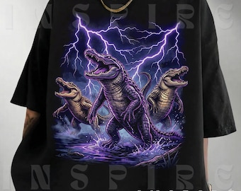 Lightning Alligator T-Shirt, Storm Gator Graphic Tee, Vintage Dark Meme Shirt, VT184