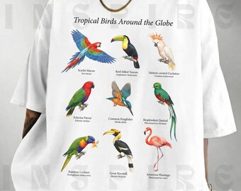 Tropical Birds Shirt, Parrot Toucan Flamingo Bird Lover Tee, Wildlife Nature Vintage T-Shirt, VT149