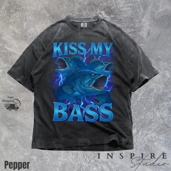 90s USA製 Big Ball Sports Kiss My Bass 釣り Kiss My Bass T-shirt, Vintage 90s Bootleg Rap Style, Funny Fishing
