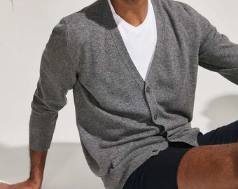 Gray Melange Pure Cashmere Men's Arma Cardigan