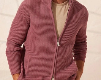 Rose Pure Wool Men's Zippered Cardigan