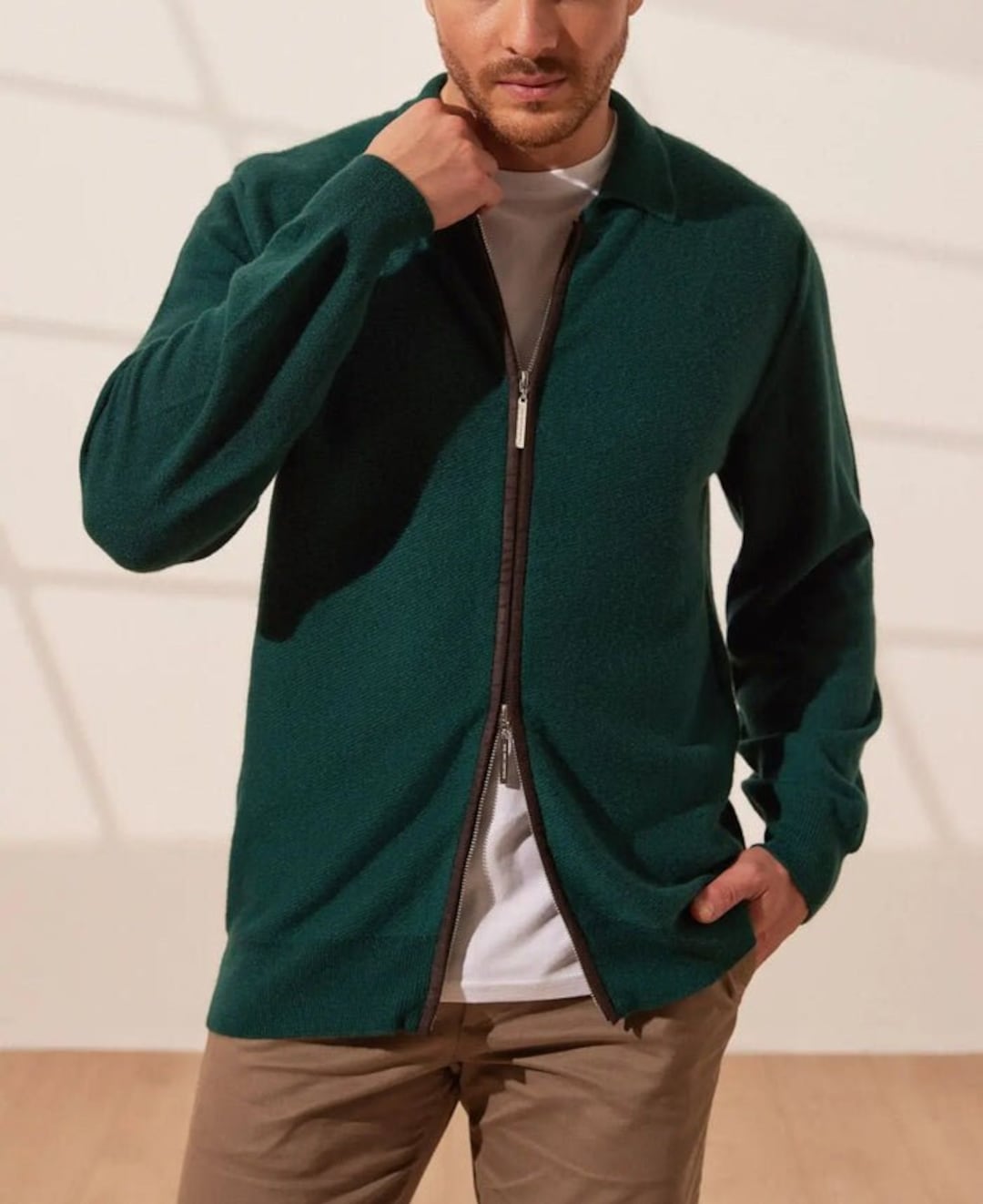 Plus Size Men's Herringbone Cardigan Contrast Color Tops Spring Fall, Men's Clothing