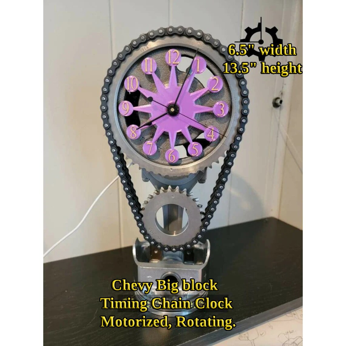 Chevy Big Block Timing Chain Clock, Piston , Motorized, Rotating 6.45 X