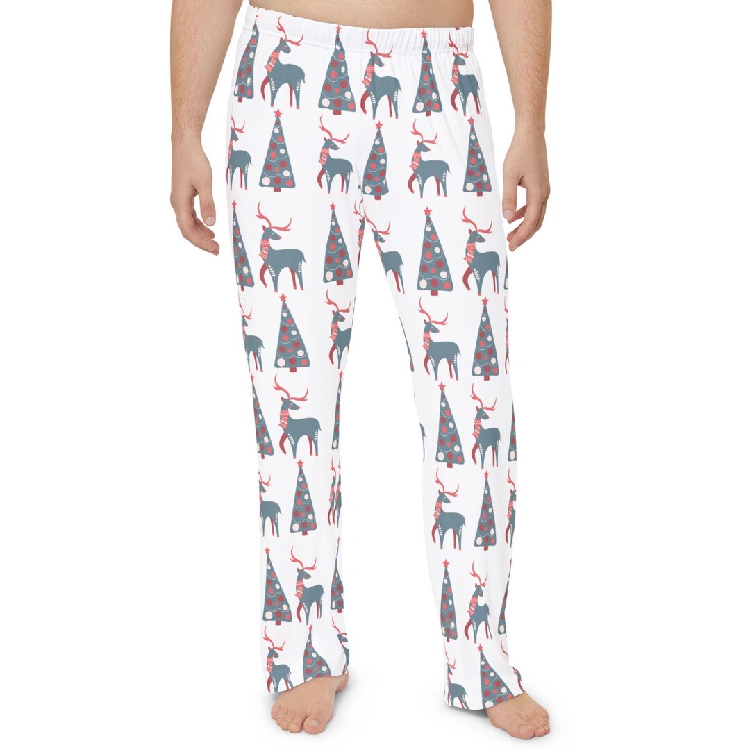 Male Christmas Pajama Pants Tree and Reindeer Pattern Cute Boho Scandi ...