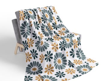 Soft fleece sherpa blanket sofa couch throw bed sage teal mustard floral Talavera print modern preppy coastal elegant home dorm decor gift
