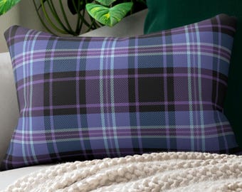 Purple, Lavender, Blue & Black Plaid Lumbar Pillow, Modern Preppy Accent Decor for Bed Sofa Chair or Dorm, Gift