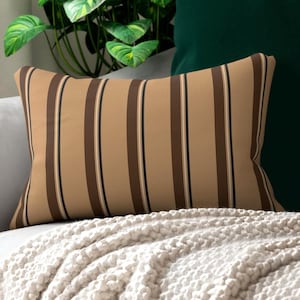 Camel, Brown, Cream & Black Striped Lumbar Pillow, Heritage Accent, Preppy Neutral Home Decor, Classic Sofa, Bed, Chair, Dorm Cushion, Gift