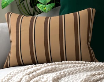 Camel, Brown, Cream & Black Striped Lumbar Pillow, Heritage Accent, Preppy Neutral Home Decor, Classic Sofa, Bed, Chair, Dorm Cushion, Gift