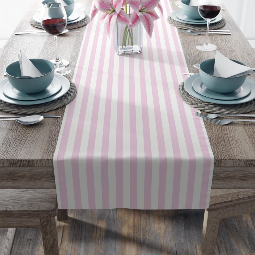 Pink Prepy Table Light Pink and White Stripe Table Runner, Coastal Preppy ...