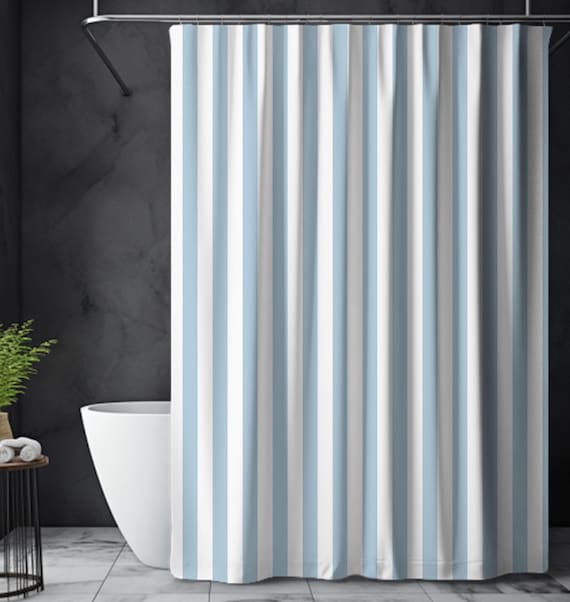 Light Blue & White Stripe Shower Curtain, Coastal Preppy Bathroom Decor, Classic Bath Accent, Guest Dorm Primary Bath