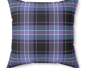 Purple, Lavender, Blue & Black Plaid Throw Pillow, Modern Preppy Accent Decor for Sofa, Bed, Chair or Dorm