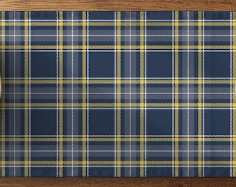 Navy Blue, Butter Yellow, Slate Gray & Ivory Plaid Table Runner, Preppy Dining Decor, Coffee Table Accent or Dorm Dresser Cover
