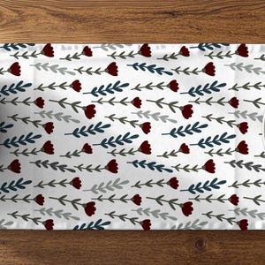 Table Runner | Classic Scandi Floral Pattern in Maroon Olive Gray Navy | Modern Timeless Decor for Dining, Coffee Table, Dorm, Dresser, Gift