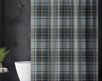 Maroon, Olive, Navy & Gray Plaid Shower Curtain, Modern Heritage Bathroom Decor, Classic Preppy Bath Accent, Guest Dorm Primary Bath