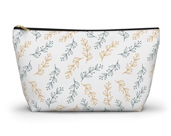 Accessory bag sage teal mustard botanical vine pattern modern preppy coastal zipper cosmetic makeup toiletry school work case pouch gift