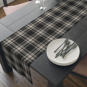 Black, Cream & Taupe Plaid Table Runner, Modern Neutral Preppy Dining Table Decor, Coffee Table Accent or Dorm Dresser Cover