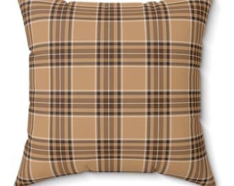 Camel, Brown, Black & Cream Plaid Throw Pillow, Heritage Accent Pillow, Preppy Neutral Home Decor, Classic Sofa, Bed, Chair or Dorm Cushion
