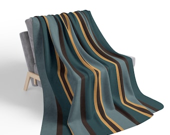 Soft fleece sherpa blanket sofa couch throw bed sage teal mustard earth tone stripe modern preppy coastal elegant home dorm decor gift