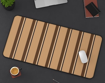 Camel, Brown, Cream & Black Striped Desk Mat, Heritage Decor, Preppy Neutral Workspace, Home Office Computer Desktop Pad, Dorm Dresser, Gift