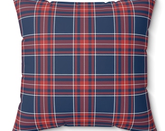 Navy Blue, Red & Ivory White Plaid Throw Pillow, Americana Preppy Accent Pillow, Lake House Coastal Decor for Sofa, Bed, Chair or Dorm