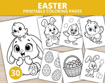 30 Easter Holiday Coloring Pages Activity for Kids Preschoolers Toddlers Children - Homeschool Kindergarten Printable Digital Coloring Book