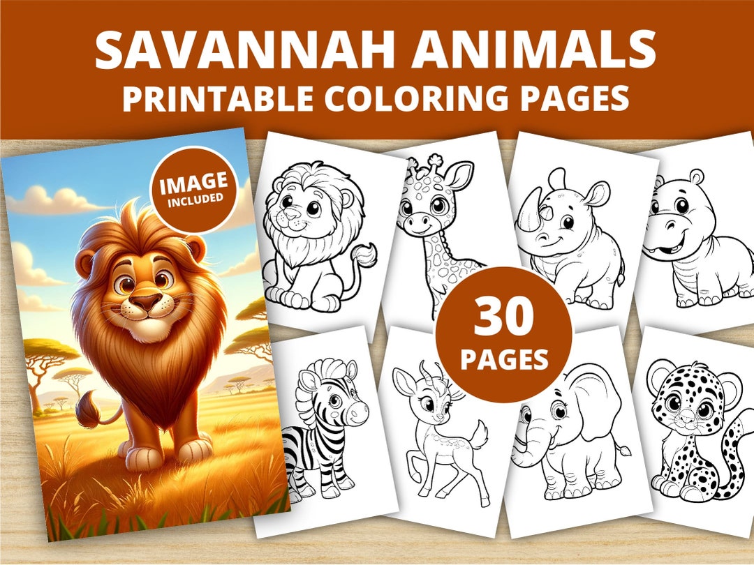 Savannah Animal Coloring Pages 2 Sizes Bonus Content Savannah Animal