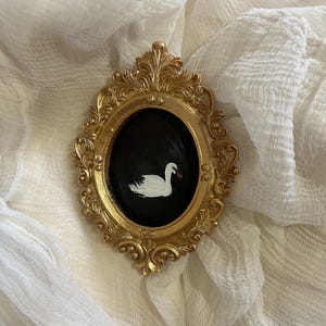 SWAN | Framed swan oil painting, Gold framed swan oil painting, original vintage swan painting, handmade antique framed oil painting.