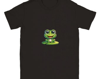 Cheerful Lily Pad Frog - Classic Unisex Crewneck T-shirt - Nature, Wildlife, Green, Joy