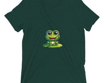 Cheerful Lily Pad Frog - Triblend Unisex Crewneck T-shirt - Nature, Wildlife, Green, Joy