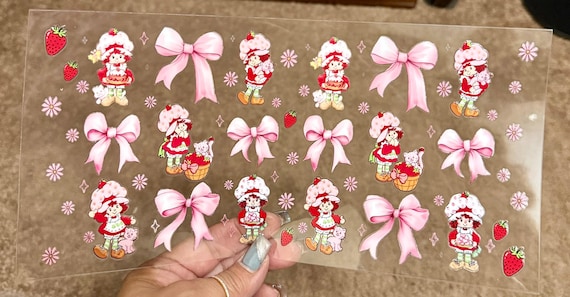 Strawberry Coquette UV Wrap | Pink Bow 16oz Libbey Cup Wrap | Cute Strawberry Girl UV DTF Transfer | Kawaii Glass Can Wrap