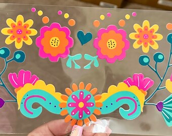 Colorful Folk Floral UV DTF Cup Wrap for 16oz Glass Can