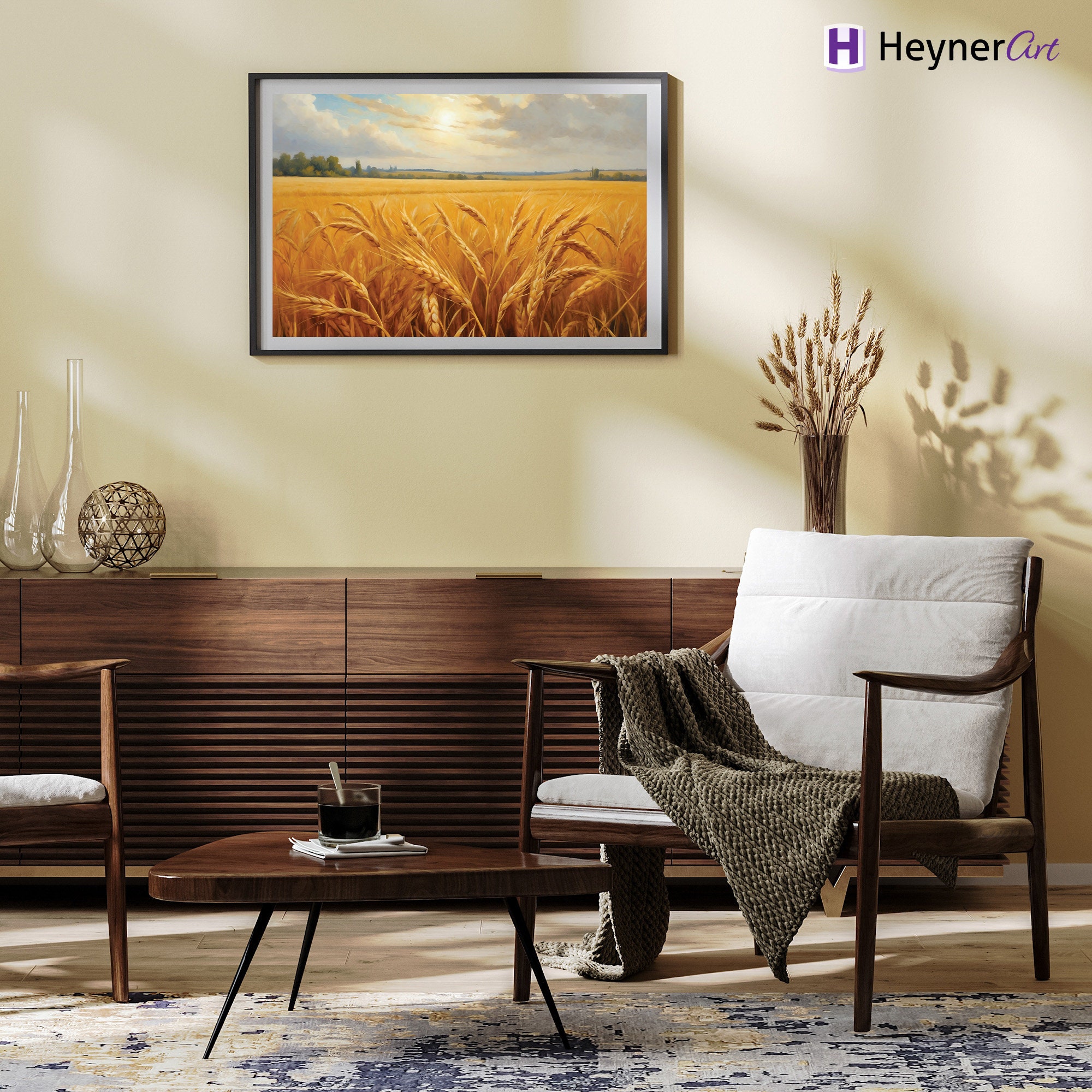 Wheat Field Oil Painting Golden Harvest Art Print Landscape Wall Art Living Room Decor Kitchen